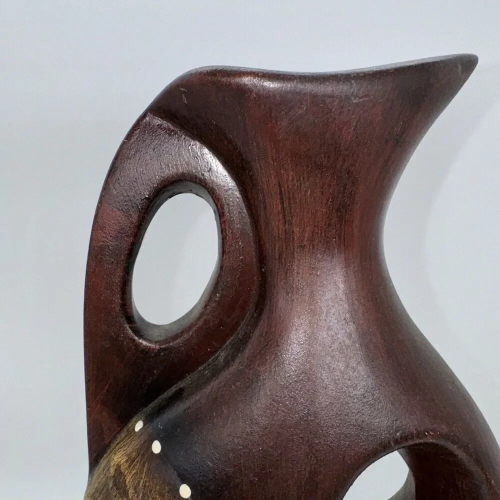 Vintage Ceramic Pitcher Vase‎ Wood Tone Hand Painted 13” Tall